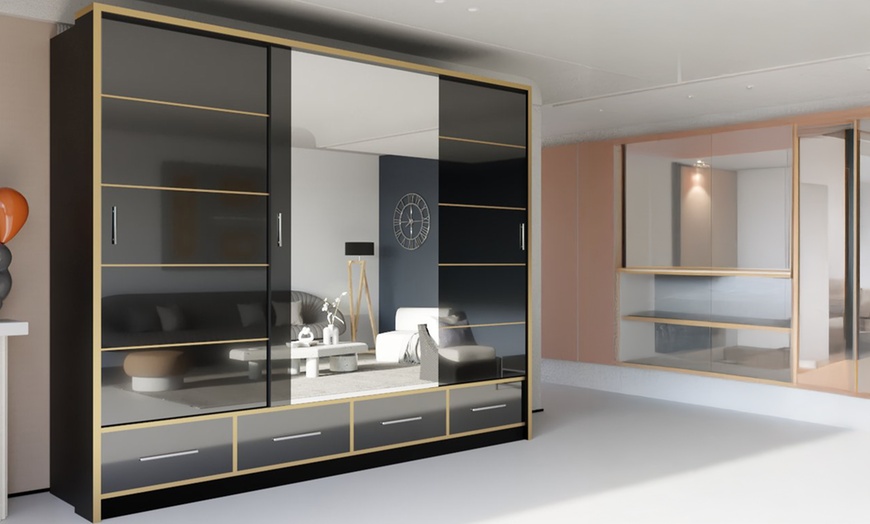 Image 3: Sweden Modern High Gloss Wardrobe with Drawers