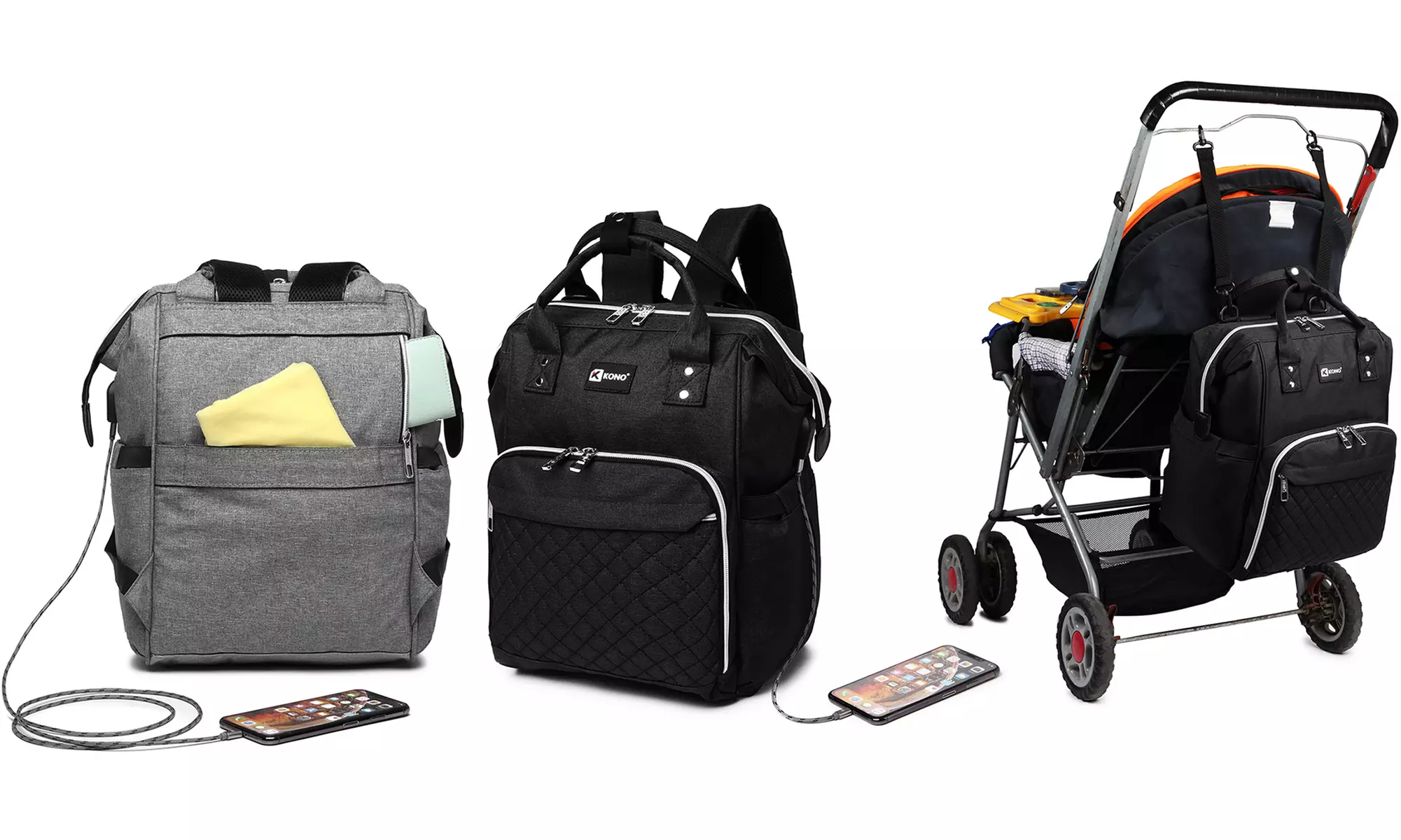 Kono Multifunktionaler Mutter-Rucksack in Grau, Navy oder Schwarz, inkl. Versand - Primary Image