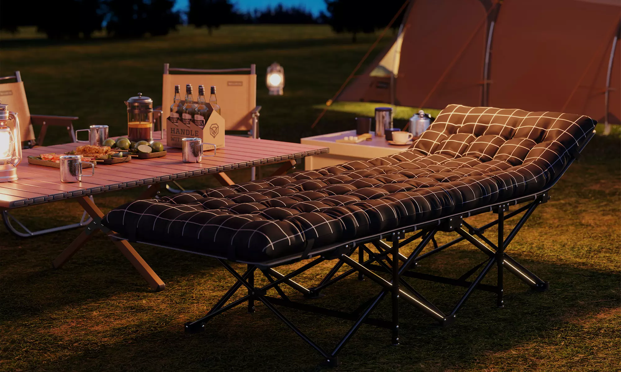 Outsunny Folding Camping Cot Bed with Mattress and Pocket