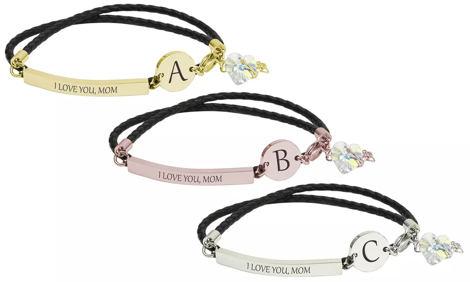 I Love You Mom Leather Bracelet Made with Crystals from Swarovski by Pink Box - Primary Image