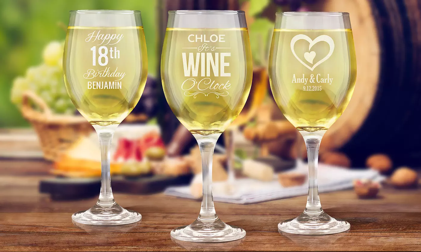 1, 2 or 4 Personalized Engraved Wine Glasses from Fabness (Up to 75% Off).  - Second Medium