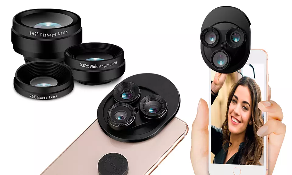 One or Two Aquarius Three-in-One Phone Camera Lenses with Fisheye and Wide-Angle Modes - Primary Image