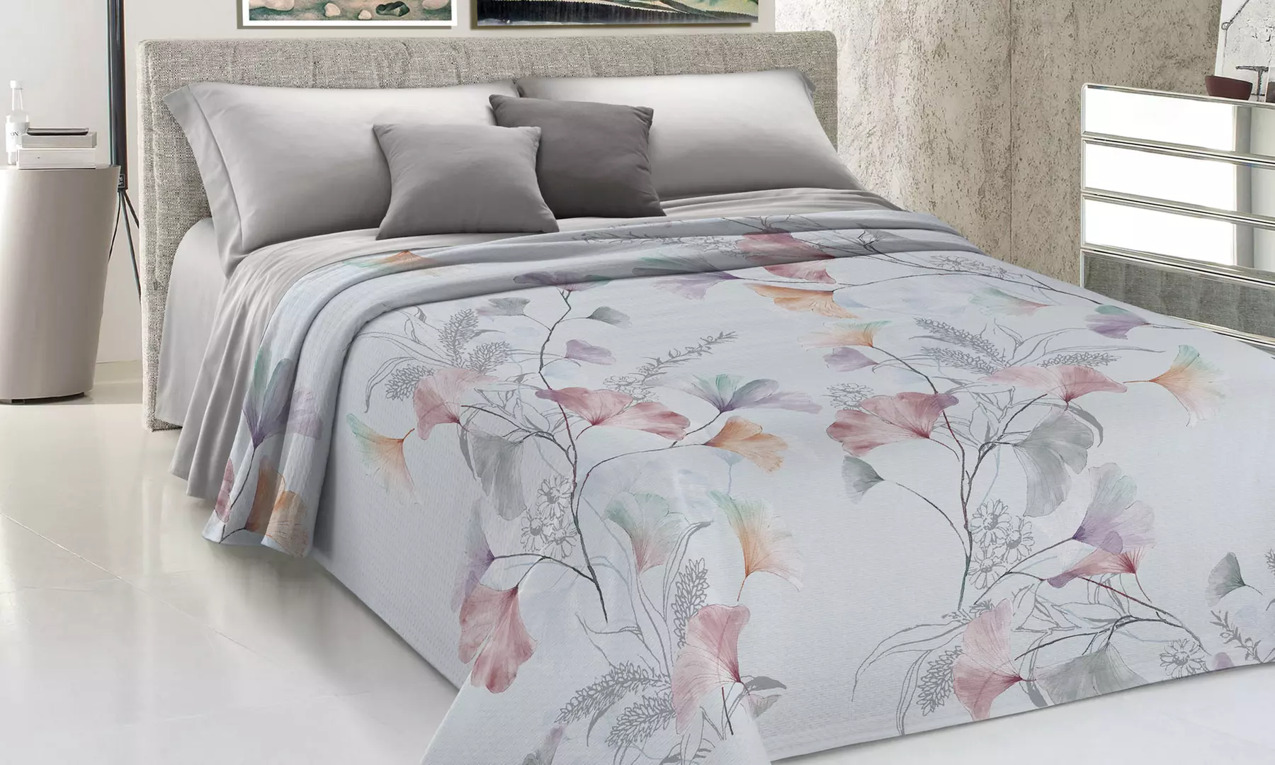 Baumwoll-Tagesdecke mit buntem Aufdruck