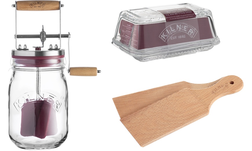 Image 7: Kilner Butter Churner, Two Paddles and Butter Dish Set