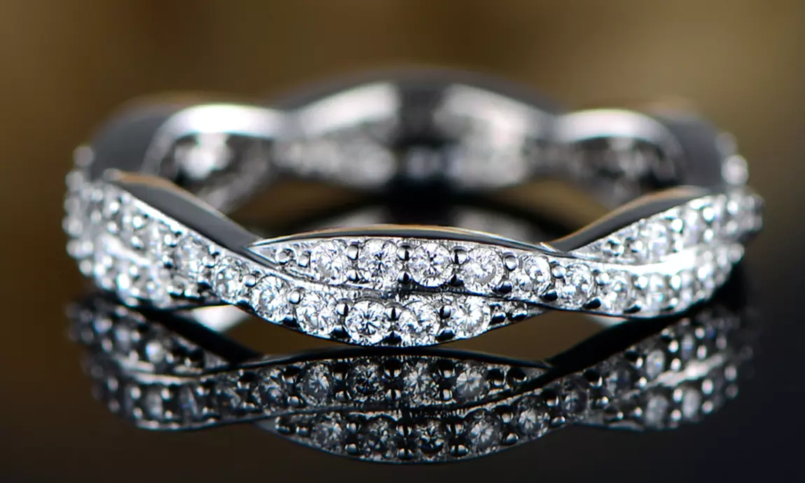 18K White Gold Plated Braided Eternity Ring made with Swarovski Elements by Barzel - Primary Image