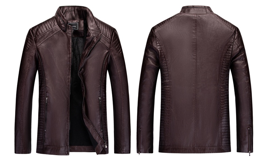 Image 6: Men's Faux Leather Biker Jacket