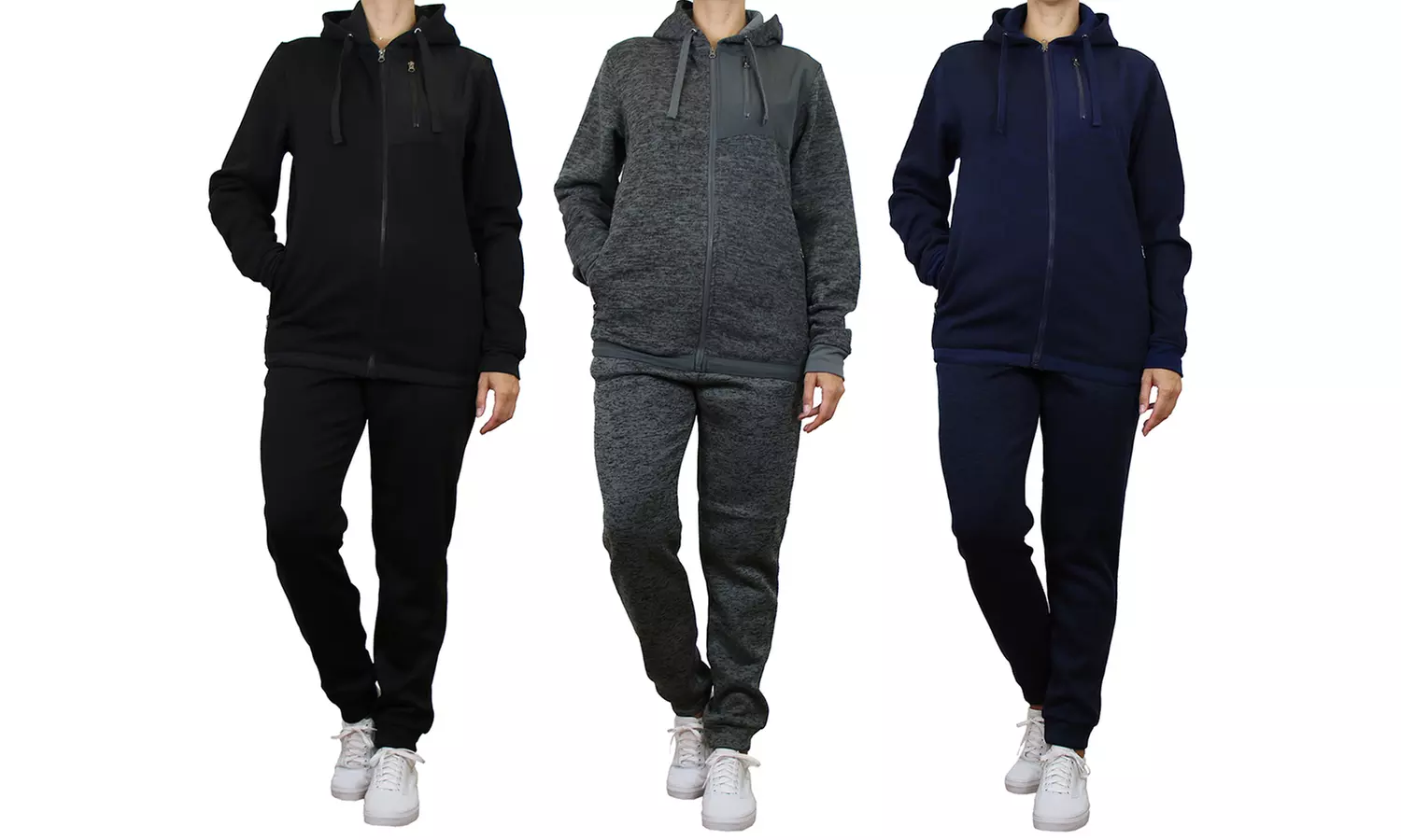 Women's Loose Fitting Marled Fleece Hoodie Sweater & Jogger 2-Piece Sets - Primary Image