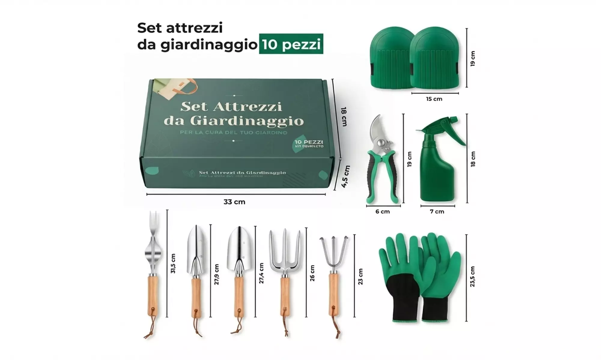 Set 10 attrezzi da giardinaggio in acciaio inox