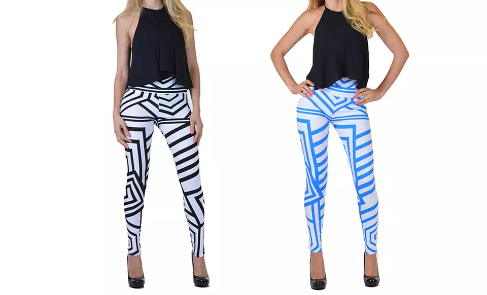 Women's High-Waist Abstract Striped Leggings - Primary Image