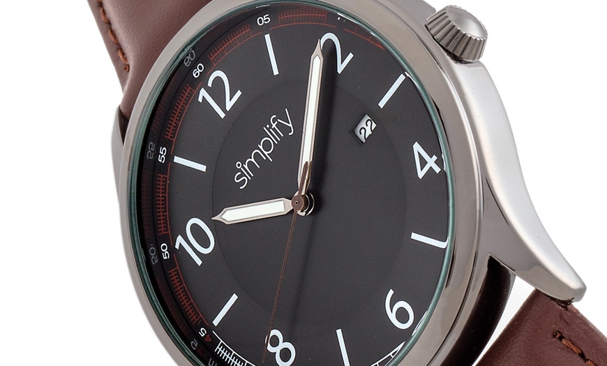 Image 11: Simplify Genuine Leather Watch with Date