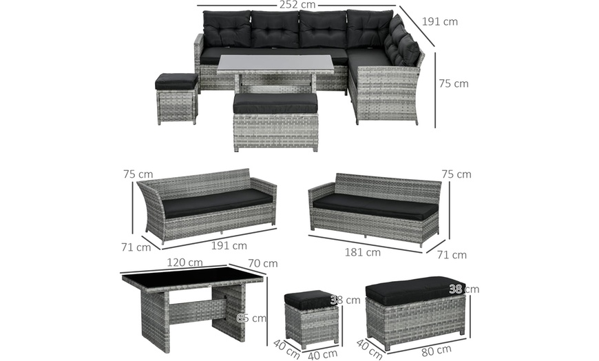 Image 7: Outsunny Five-Piece Rattan-Effect Patio Furniture Set with Corner Sofa