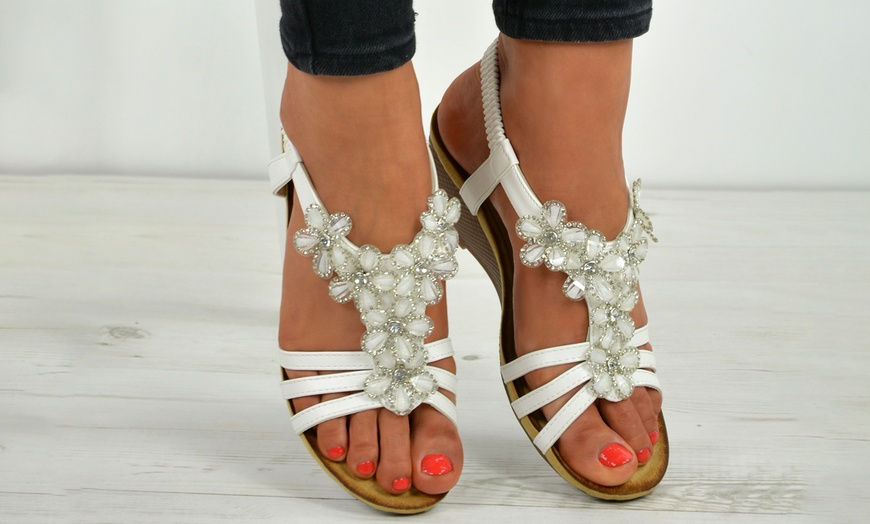 Image 17: Women's Floral Wedge Sandals