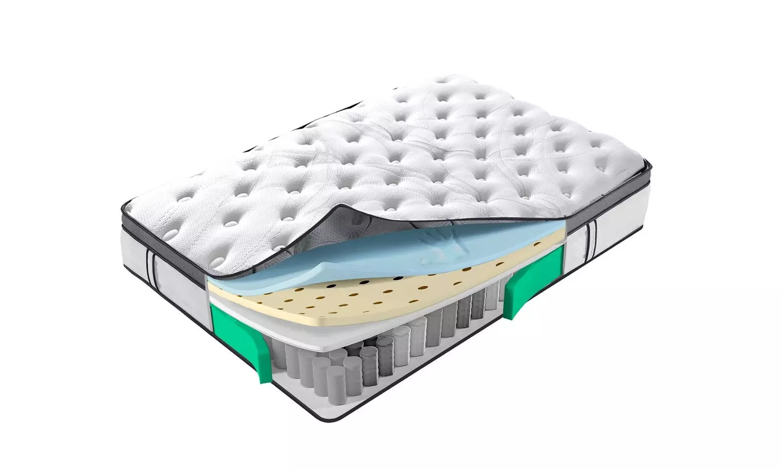 Matelas Grand View, 7 zones avec ressorts ensachés, mémoire de forme et latex ventilé, 32cm, avec/sans sommier, Sampur - Second Medium