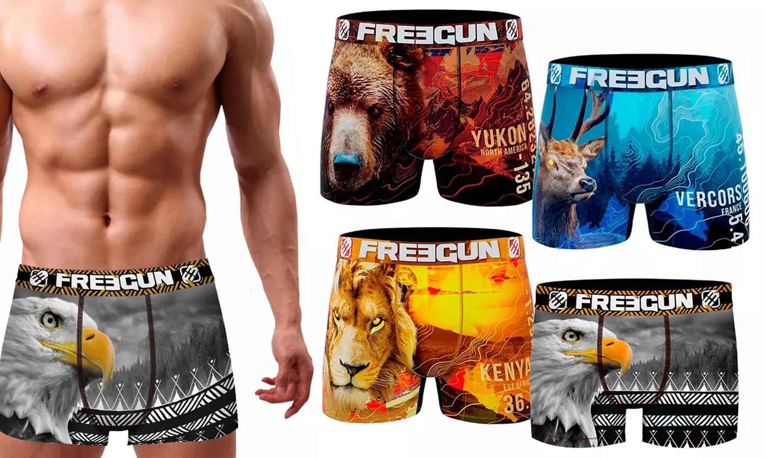 Freegun Boxers estampados de sublimación multicolor con cinturilla no deformable - Primary Image