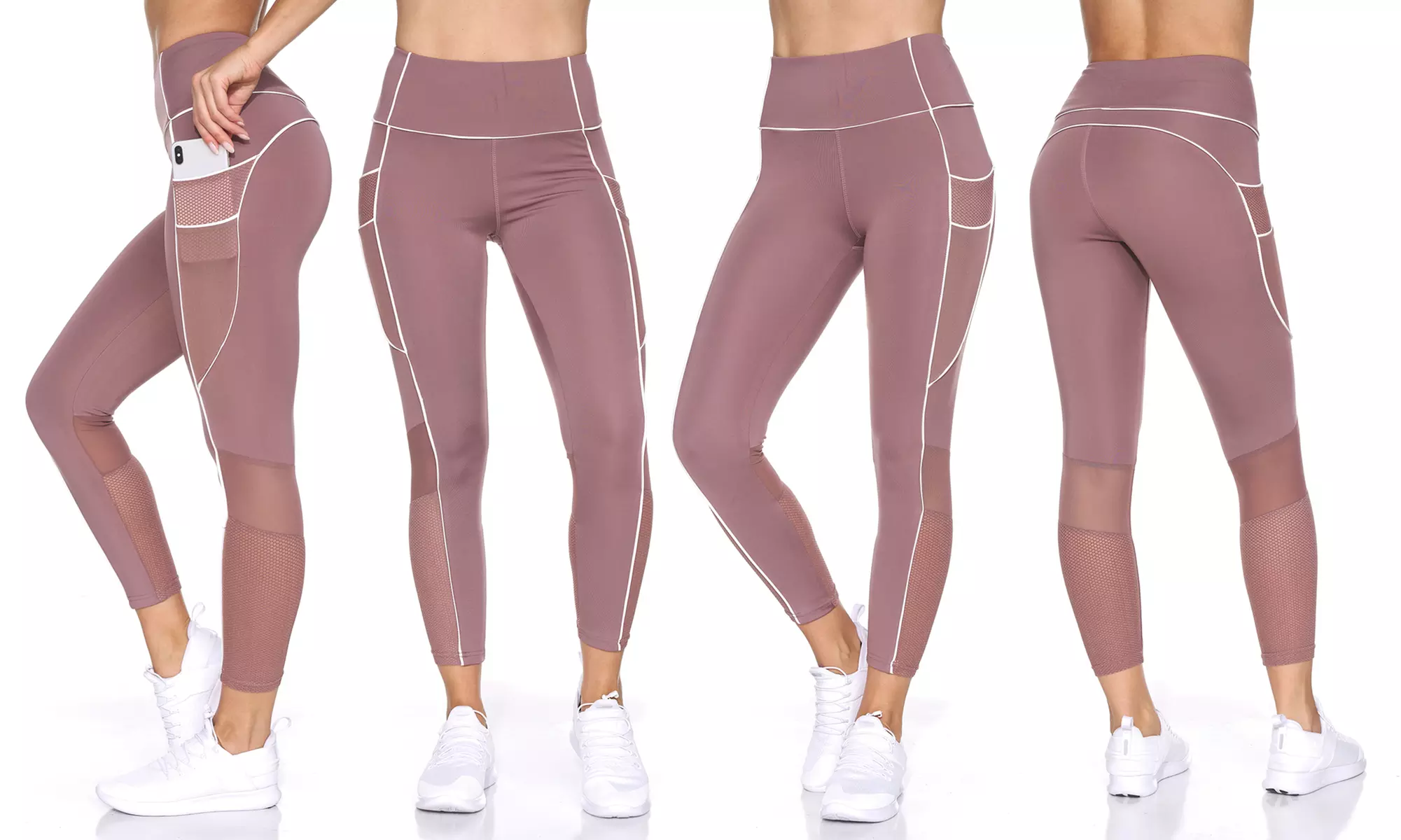 BSP Women's High-Waist Capri-Length Leggings with Double Mesh Pockets - Second Medium