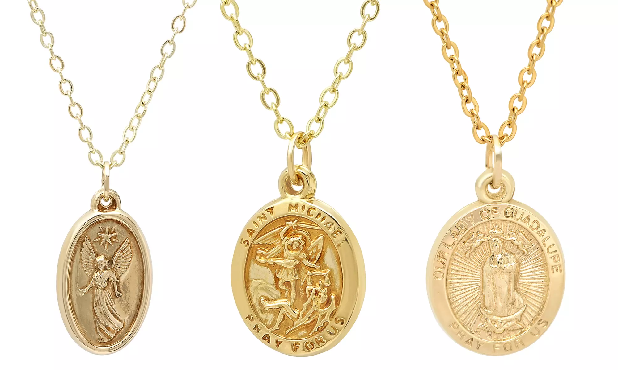 10K Gold Religious Medallion Pendant Necklace by Moricci - Primary Image