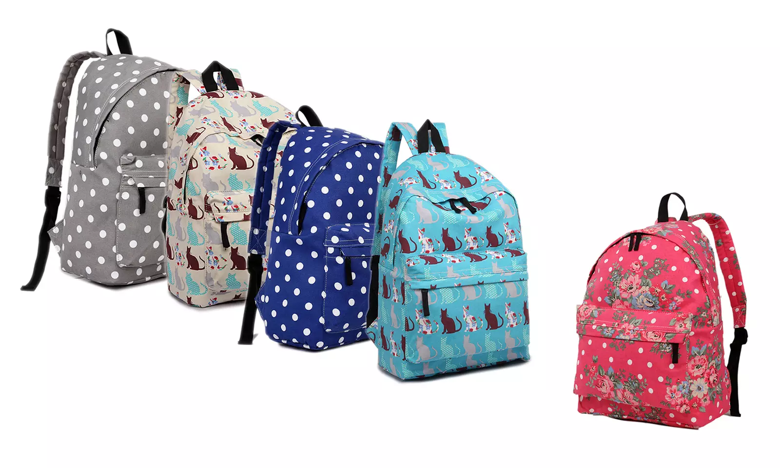 Großer Rucksack mit Polka-Dot-, Katze- oder Blume-Print in der Farbe nach Wahl - Primary Image