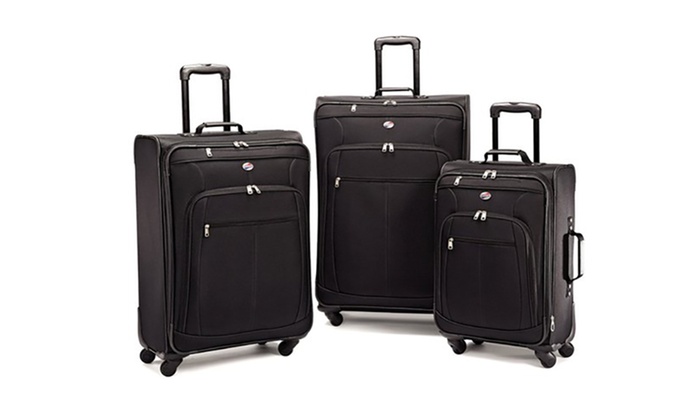 American Tourister Poproll - Set 3 Valises Souples (cabine, Moyenne, Grande) - Léger, Extensible, Serrure TSA - Bleu Marine