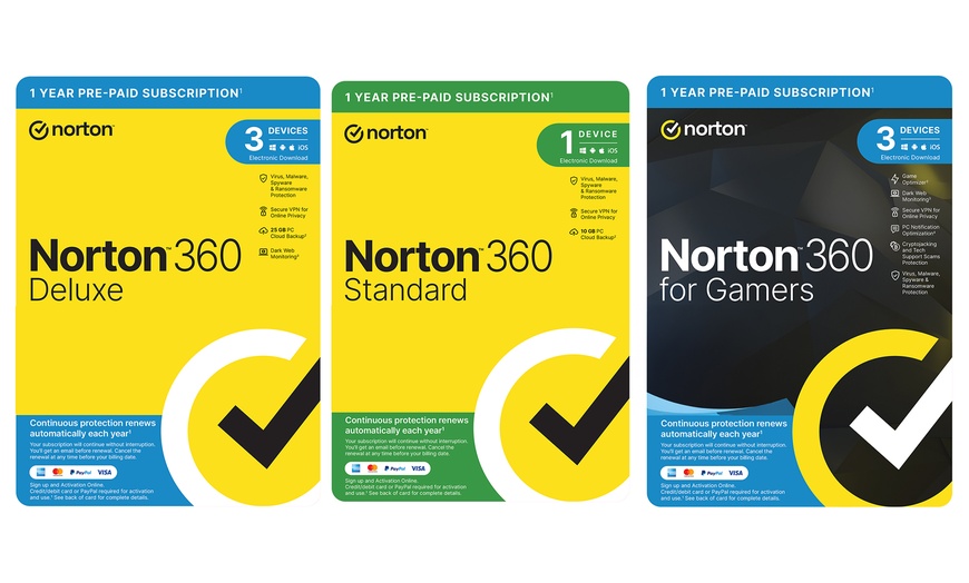 Image 1: Norton 360 Standard, Deluxe and Gamers 2025 for 1 Year (Up to 60% Off)