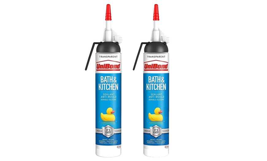 Image 1: UniBond Mould Resistant Bath & Kitchen Silicone Sealant Transparent 