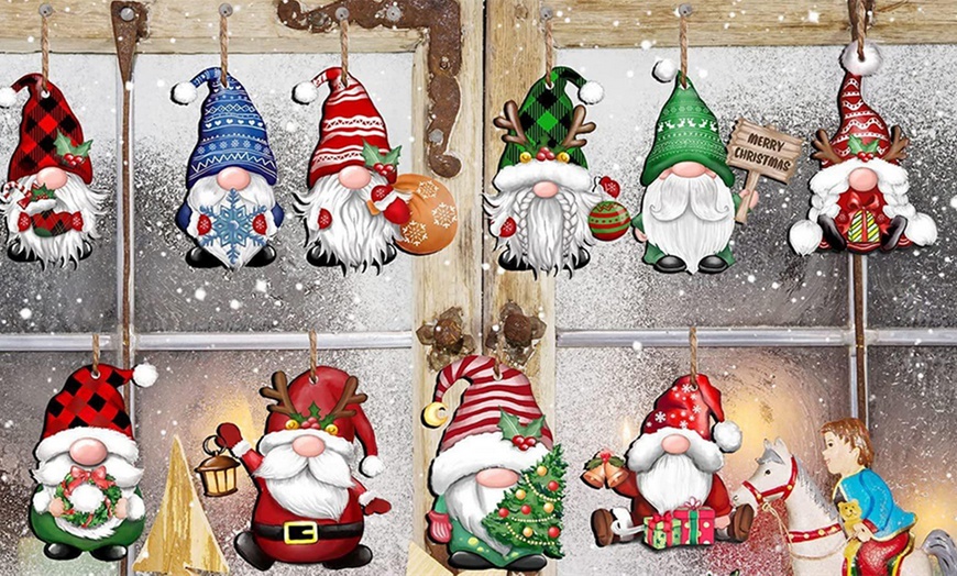 Image 2: 24 pieces Hanging Christmas Wooden Gonk Gnomes Ornaments