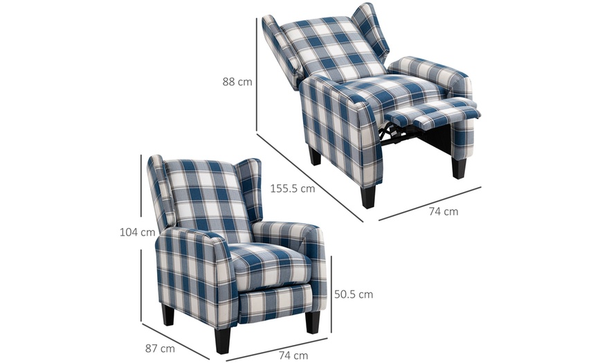 Image 10: Homcom Plaid Recliner Armchair