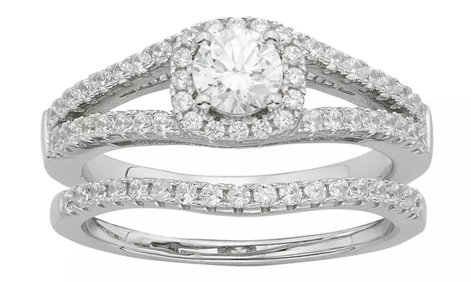 Swarovski Element Split Shank Bridal Ring Set in Sterling Silver by L'Artiste - Primary Image