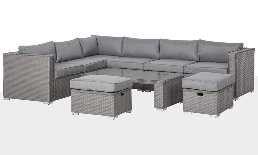 Image 4: Outsunny Six-Seater Rattan-Effect Corner Sofa Set