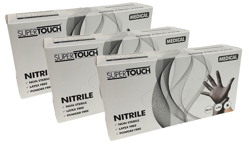 Image 3: Up to 10 Packs of 100 Supertouch Black Nitrile Gloves