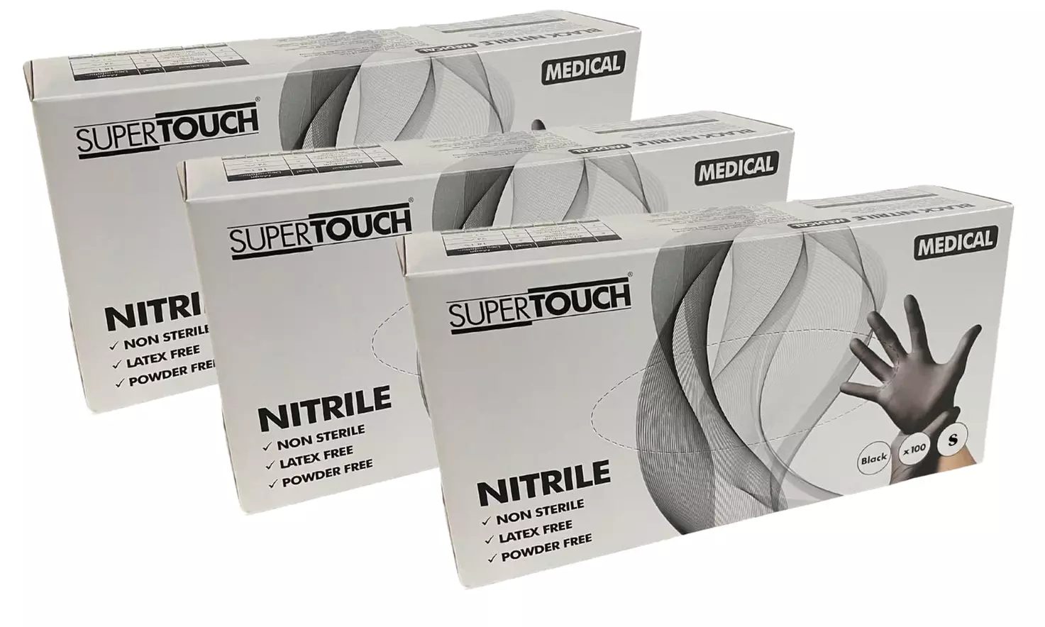 Up to 10 Packs of 100 Supertouch Black Nitrile Gloves