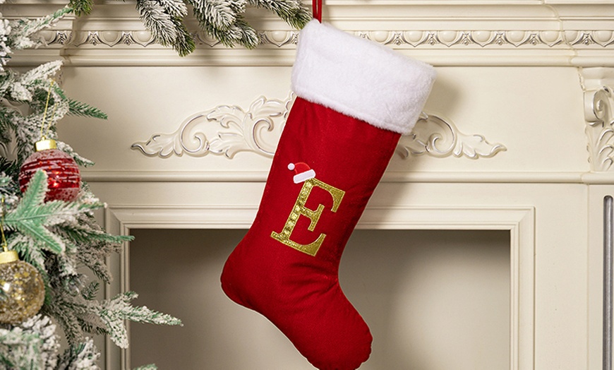 Image 7: Red Flannel Christmas Stocking with Letter Design