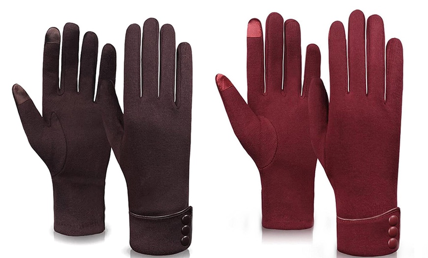 Image 12: Womens Touchscreen Gloves with Button Details