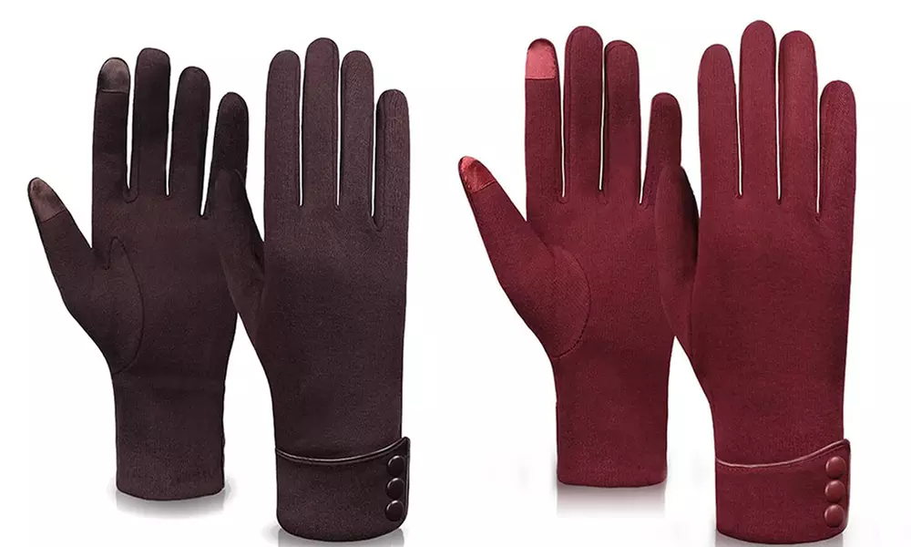 Womens Touchscreen Gloves with Button Details