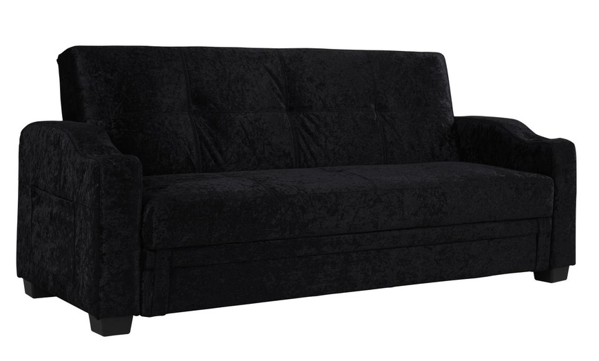 Image 2: Crushed Velvet Fabric Sofa Bed