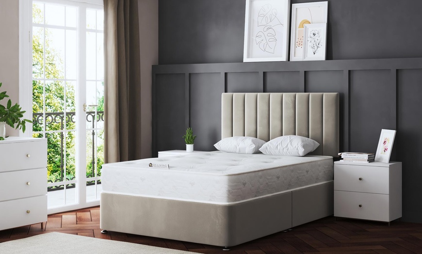 Image 1: DS Living Amelia Upholstered Panel Divan Bed with Optional Mattress
