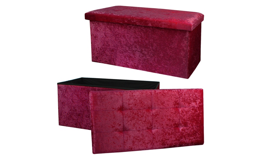 Image 20: Crushed Velvet Folding Storage Ottoman - Double Size