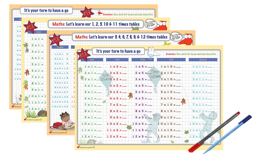 Image 1: Set of Times Table Mats and Pens