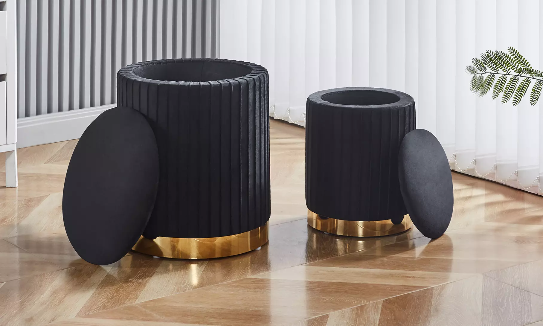 Set 2 velvet opberg-poefen