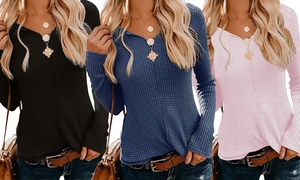 Long-Sleeve Textured Waffle Top