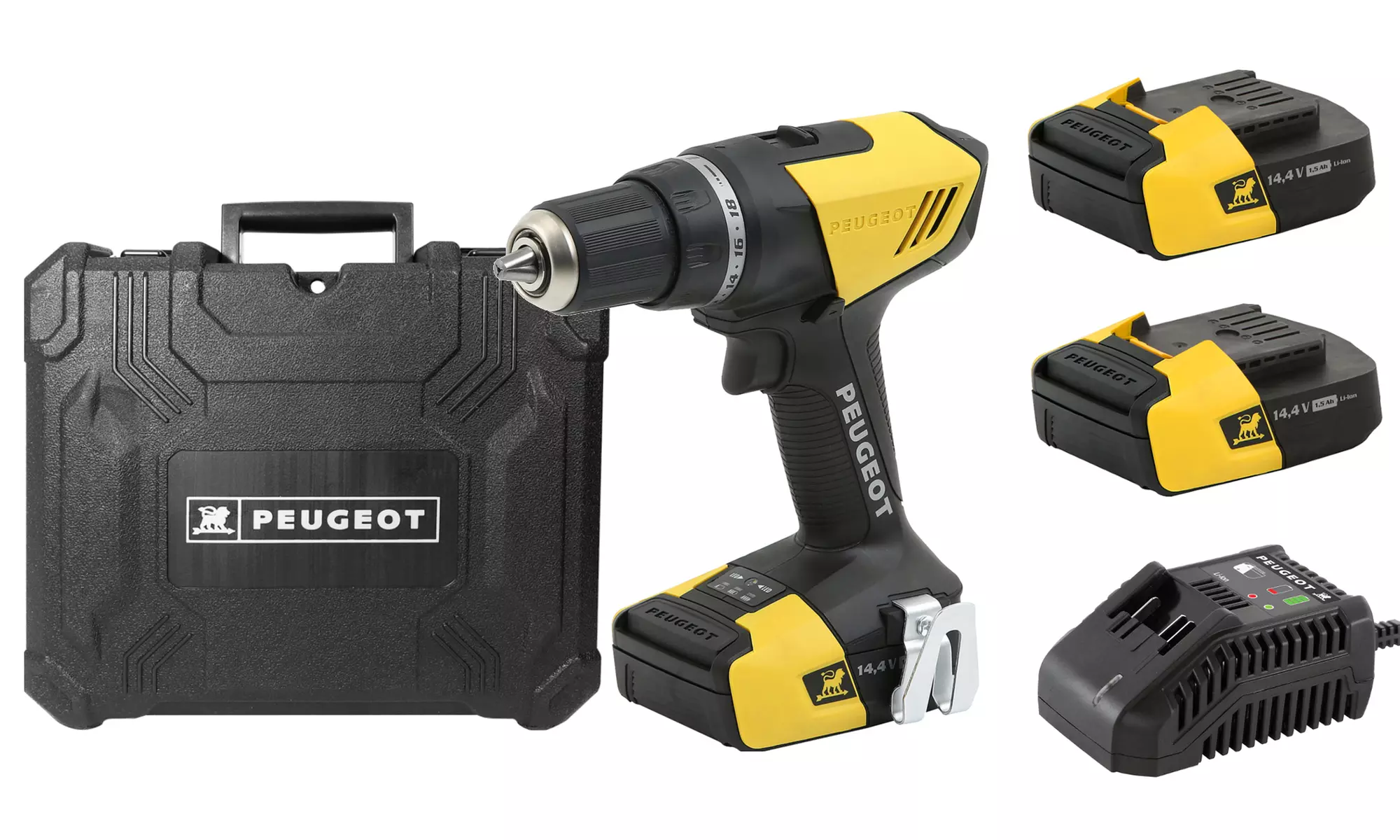 Perceuse Visseuse sans Fil PEUGEOT ENERGYDRILL 250310/14,4V+2 batteries+1 chargeur+1 Pack Sécu+1 Mallette;Garantie 2 ans - Primary Image