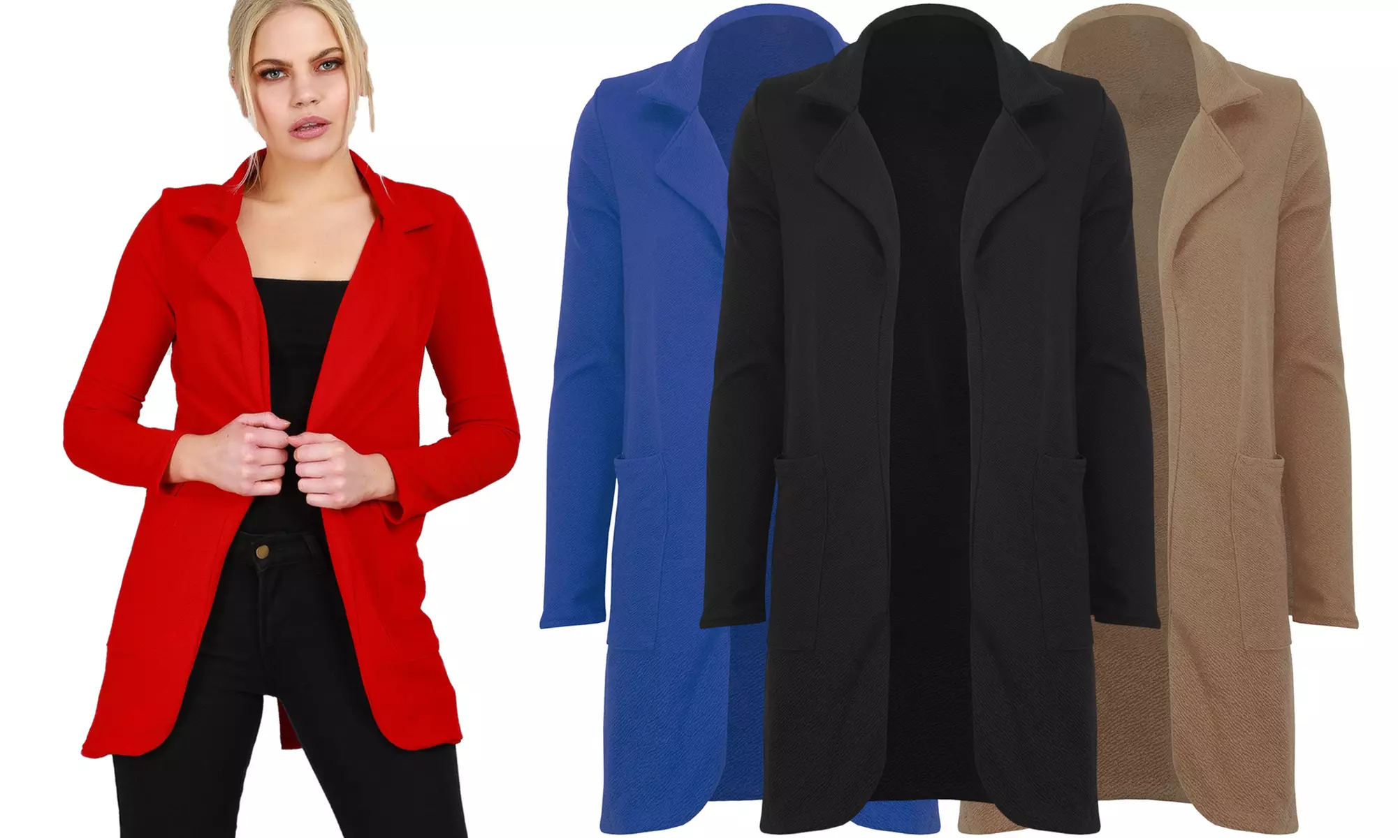 Blazer à manches longues ouvert sur le devant, plusieurs tailles disponibles - Primary Image