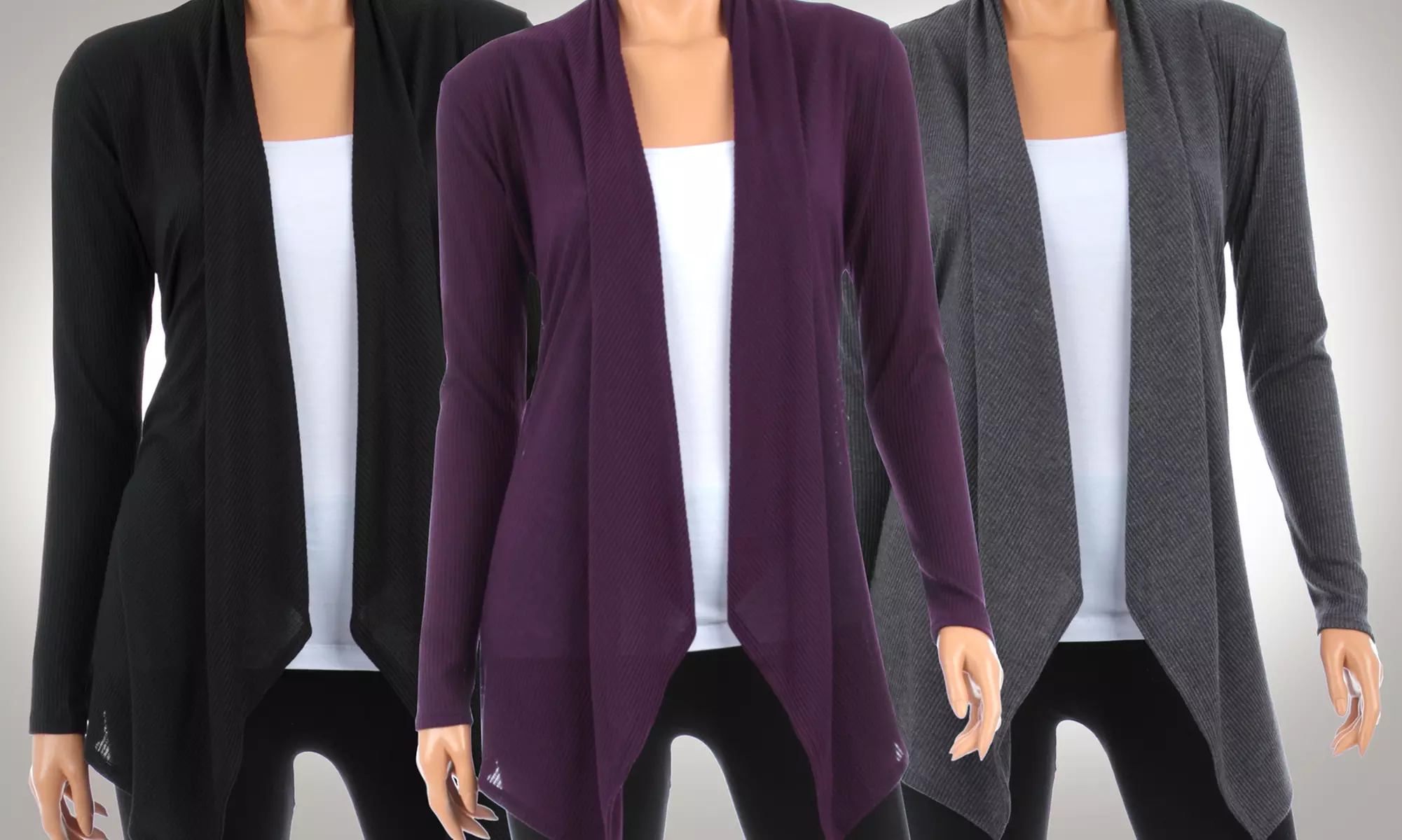 Ribbed Hacci Draped Cardigan (3-Pack) - Second Medium