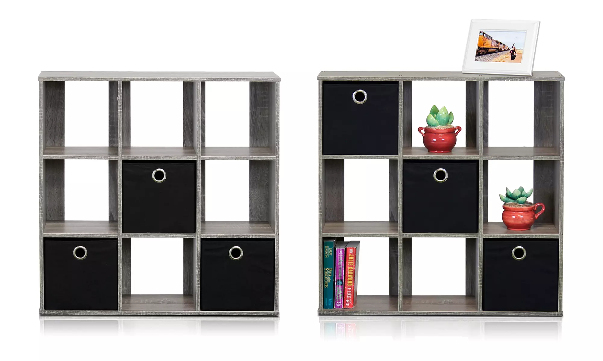 Simplistic 9-Cube Organizer Shelf with 3 Nonwoven Bins - Second Medium