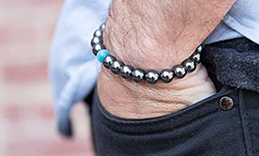 Image 7: One, Two or Three Hematite Bracelets with Blue Opal Bead