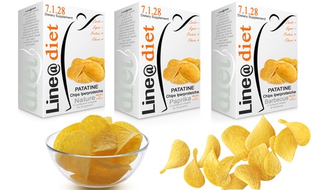 Fino a 20 confezioni da 300 g di patatine iperproteiche LineaDiet@ in monoporzioni con poche calorie, in vari gusti