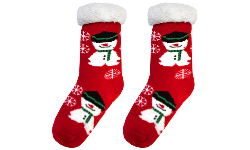 Image 30: Warm Winter Lined Christmas Slipper Socks