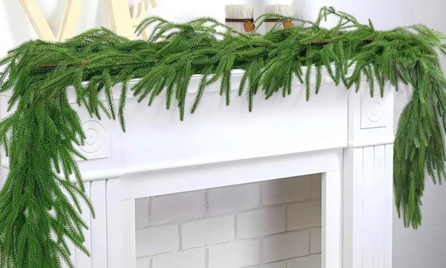 Image 1: Christmas Norfolk Pine Garland Rattan Greenery Garland