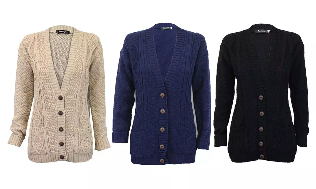 Cardigan femme en maille torsadée avec boutons - Primary Image