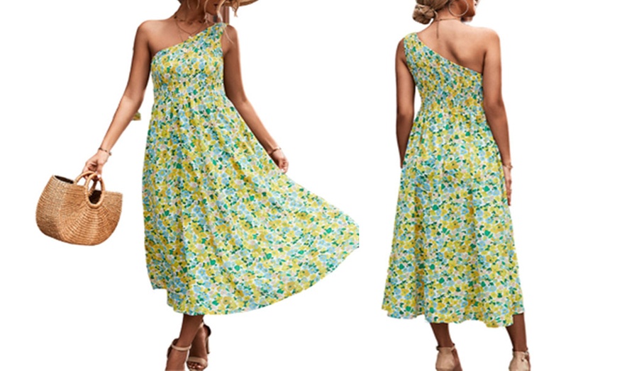 Image 6: Women's One-Shoulder Floral Boho-Style Midi Dress