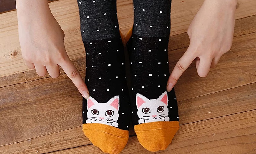 Image 2: 1 ou 5 paires de chaussettes avec des têtes de chats